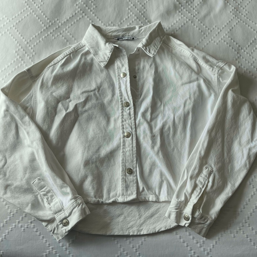 Zara White Cropped Jean Jacket